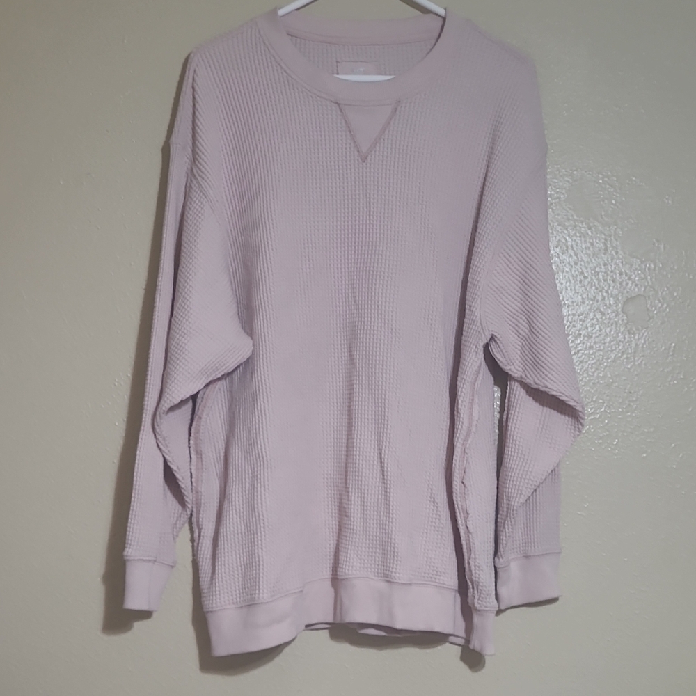aerie Pale Pink Waffle Crewneck Sweatshirt